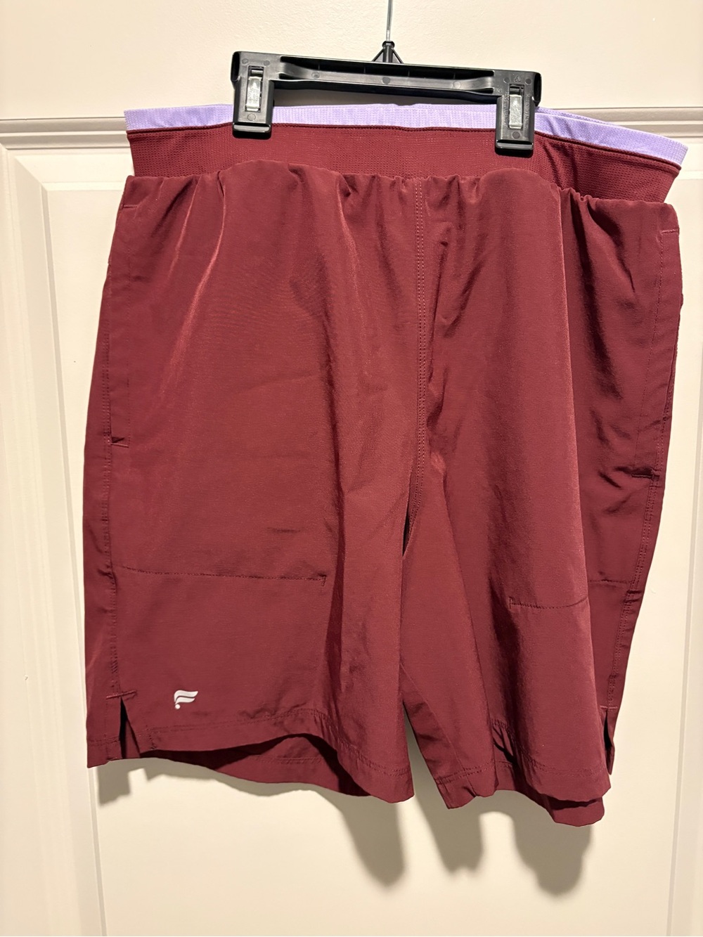 Fabletics Men's Maroon Athletic Shorts with Lavender Waistband